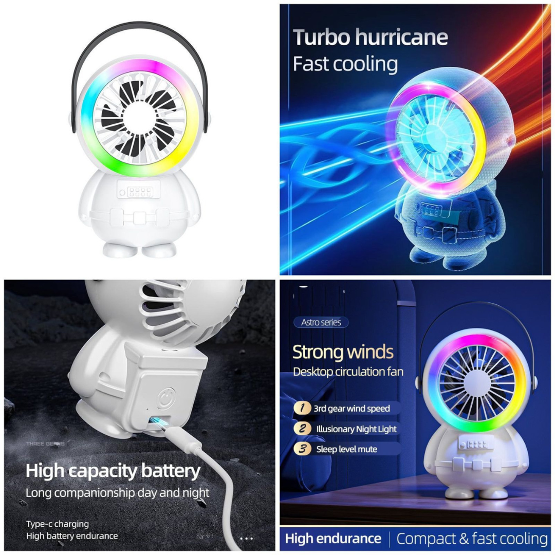 Astronaut Mini Desktop Fan with RGB Night Light