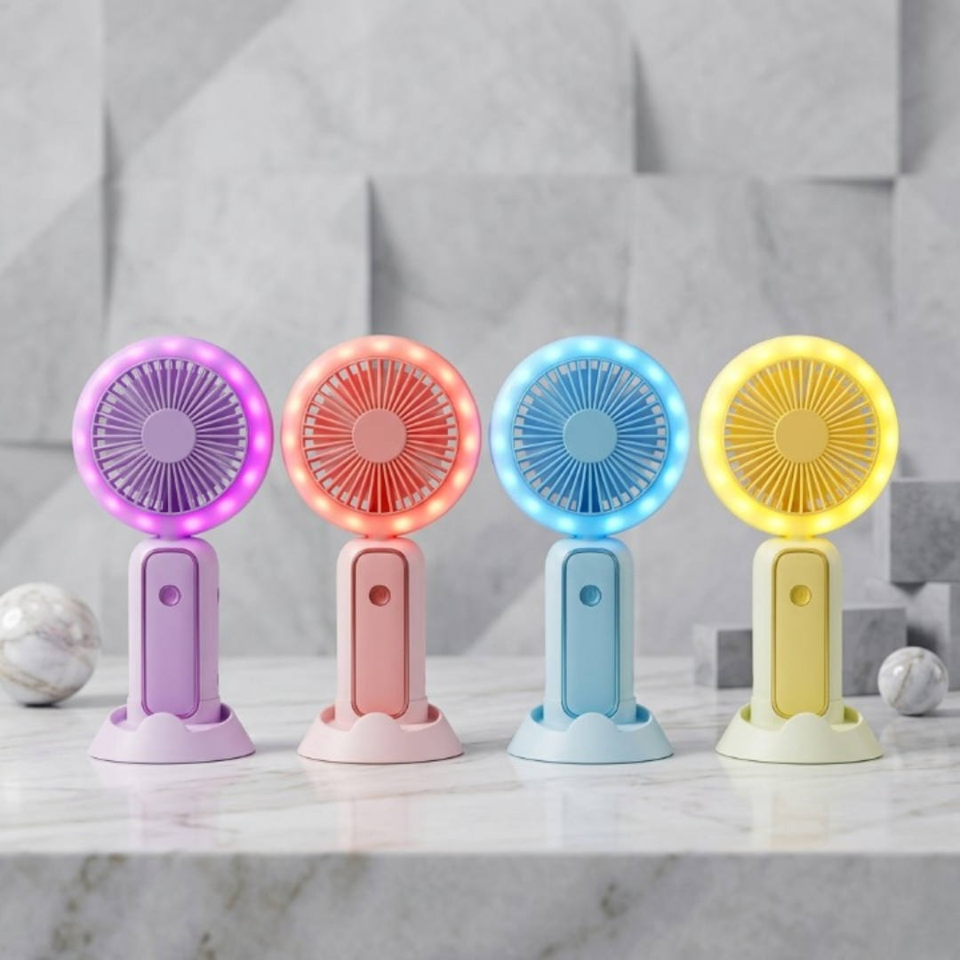 Mini Portable Rechargeable Hand Fan with LED Light