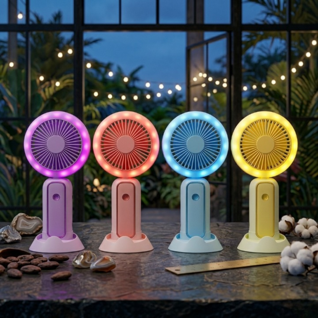 Mini Portable Rechargeable Hand Fan with LED Light